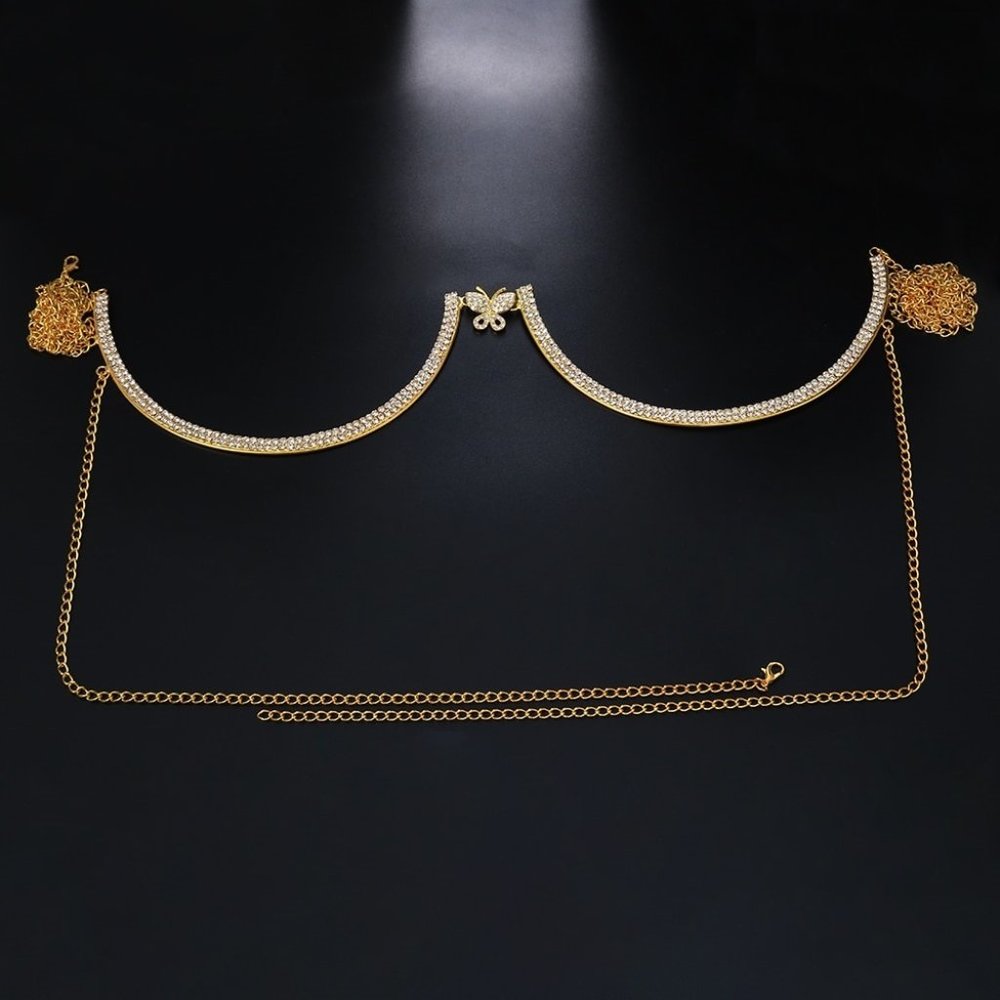 Flash Butterfly Rhinestone Chest Bracket Bra Chain for Women Breast Body Jewelry - Picture 2 of 4